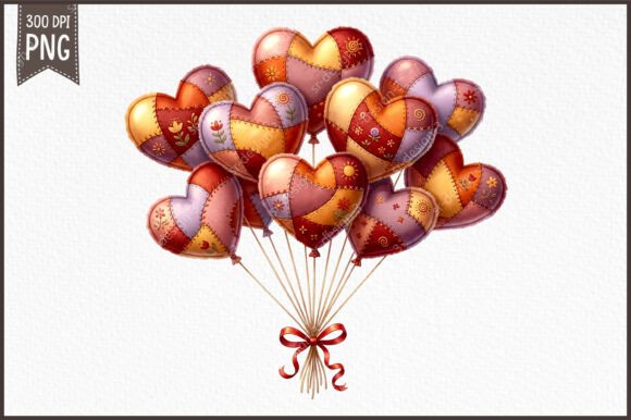 Download Patchwork Valentine Heart Balloon PNG - Premium Bundle