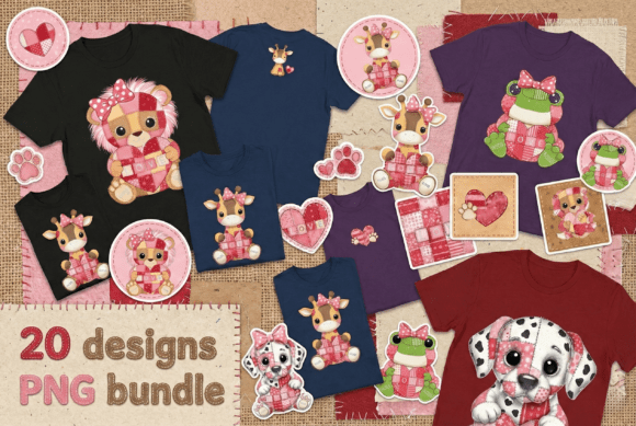 Download Patchwork Valentine Animals PNG Bundle - Patchwork valentine Collection