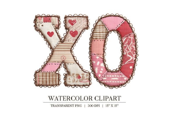 Download XO Patchwork Valentine Watercolor PNG - Premium Resources