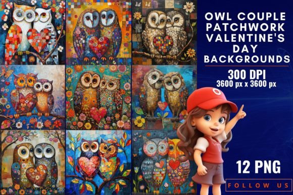 Download Owl Couple Patchwork Valentine's Day - Patchwork valentine Collection