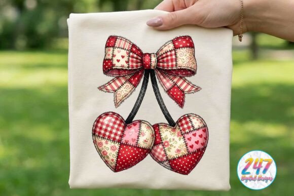Download Patchwork Valentine Heart Cherry Bow PNG - Patchwork valentine Collection